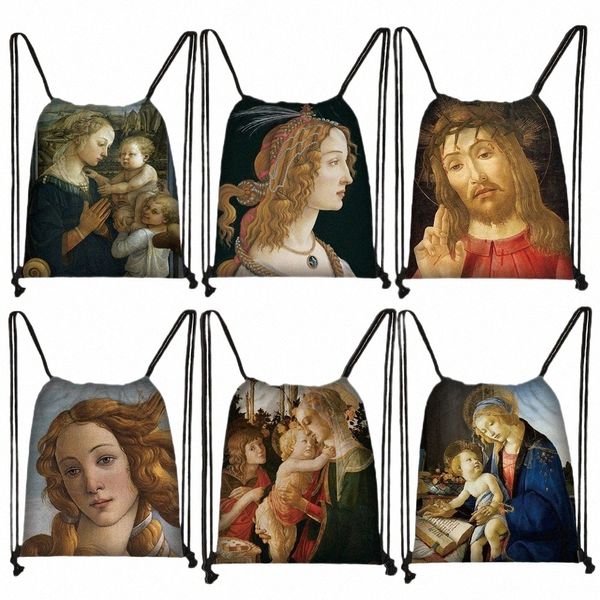 peintre italien painle de peinture à l'huile Sac à crampons Femme Femme Retro Art Fi Sac de rangement Chaussures de voyage Holder adolescent Bookbag S8MV #