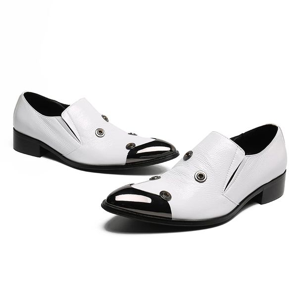 Italien bout pointu en cuir véritable hommes chaussures blanc fête de mariage chaussures habillées sans lacet hommes décontracté affaires robe chaussures