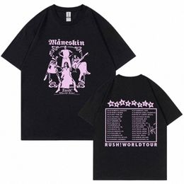 Italiaanse rockband Maneskin T-shirt Rush!World Tour 2023 Esthetische Vintage T-shirts Mannen Vrouwen Hip Hop Oversized Tees Streetwear Q73E #