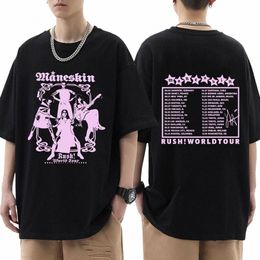 T-shirt Maneskin du groupe de rock italien Rush!World Tour 2023 Graphique Tendance Hommes Femmes Populaires Surdimensionné Cott T-shirts Streetwear G1Ef #