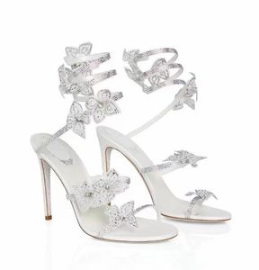 Italien Romantic White Sandals Chaussures Floriane Matériaux de la plus haute qualité Fleurs Strass Caovilla Top Luxurious Party Wedding High Heels EU35-42