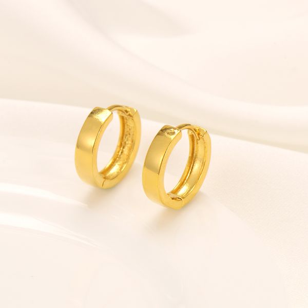 Boucles d'oreilles créoles GF Huggies en or fin jaune massif 24 carats italien tube carré pour femme NEUF