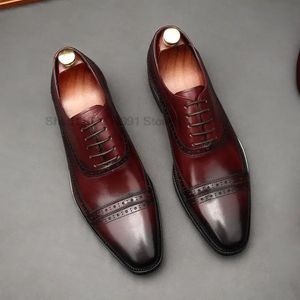 Style italien marron noir en cuir véritable Oxford chaussures habillées de haute qualité à lacets chaussures de costume Cap Toe mariage chaussures formelles pour hommes 240304