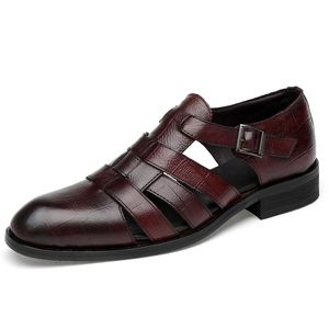 Sandalias de cuero genuino de estilo italiano para hombre, vestido de negocios, zapatos de cuero hechos a mano, Sandalias grandes