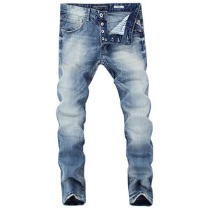 Italiaanse stijl mode mannen jeans hoge kwaliteit slim fit retro grijs licht blauw gescheurde denim broek vintage designer katoenen broek 210319