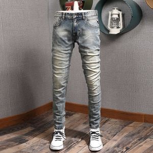 Italiaanse stijl mode mannen jeans retro wassel elastische slim fit denim broek hoge kwaliteit klassieke vintage designer lange broek isyo