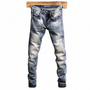 Style italien Fi Men Jeans Retro Retro Wed Stretch Slim Fit Ripped Jeans Men Vintage Designer Denim Pants Hombre R4M4 #