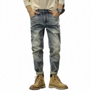 Style italien Fi Hommes Jeans Rétro Bleu Stretch Slim Fit Ripped Jeans Hommes Vintage Pantalon Casual Designer Denim Pantalon Hombre 41Fq #