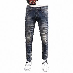 Style italien Fi Hommes Jeans Rétro Bleu Stretch Slim Fit Ripped Jeans Hommes Pantalons Vintage Designer Casual Denim Pantalon Hombre B5Ca #