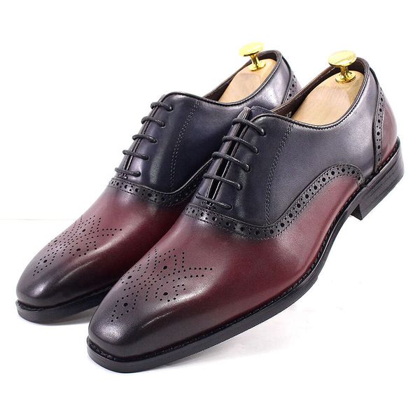 Vestido de estilo italiano para hombre, piel de becerro auténtica, Oxfords hechos a mano, con cordones, zapatos formales de boda y negocios, azul y rojo