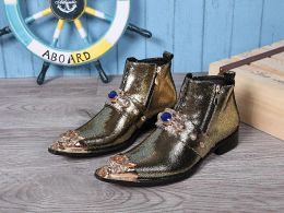 Zapatos de trabajo de punta estrecha de estilo italiano, botas de moda para hombre, botas altas de cuero auténtico, botas de vestir para hombre, botas de boda, talla europea 38-46