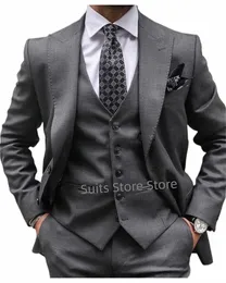 Costumes de mariage de style italien pour hommes Slim Fit Peak Revers Groom Tuxedos Blazer 3Pcs Set 2024 Élégant Gris Male Wear Terno Mascui K5B0 #