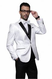 Italiaanse Stijl Wit En Zwart Bruidegom Tuxedos Slim Fit Heren Wedding Suits Bruidegom Kledij Stalknecht Pak Jas + Broek + Vest n9cO #