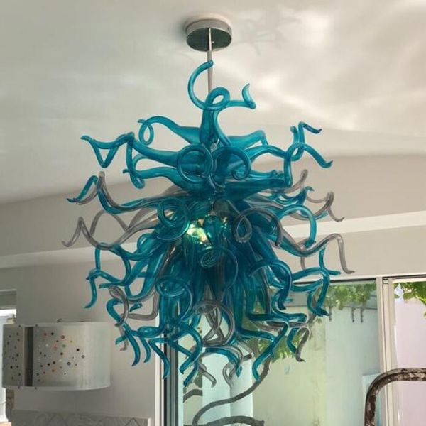 Lustres de décoration de lampe bleu Turquoise italien en vente Source de lumière LED lampes de lustre en verre soufflé à la main pour le salon