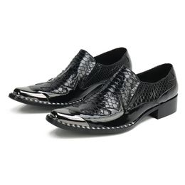 Type italien chaussures pour hommes orteil en métal argenté motif serpent noir chaussures habillées en cuir hommes affaires formelles