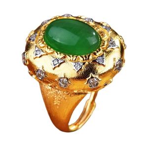 Italiaanse Vintage Sieraden Luxe Kunstmatige Hoge Kwaliteit Smaragdgroene Steen Ringen Banket Vinger Accessoires Voor Vrouwen