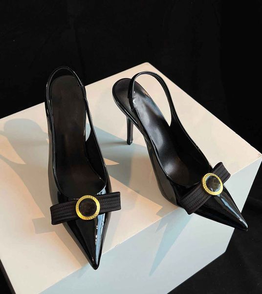Italie 2024 Été Gianni Ruban Femmes Sandales Chaussures Medusi Bow Slingback En Cuir Verni Talons Aiguilles Bout Pointu Dame Pompes EU35-42