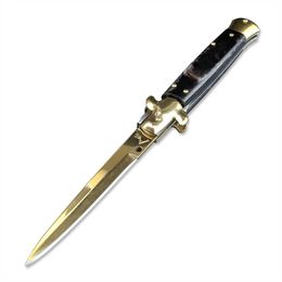 Couteau de poche pliant avec manche en acrylique d'italie, lame en acier inoxydable doré, Camping tactique EDC