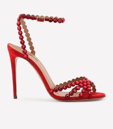 Italië Aquazzus Tequila Dames Sandalen schoenen Strappy PVC Crystal Embellishments Lady High Heel Party trouwjurk Sandal1477648