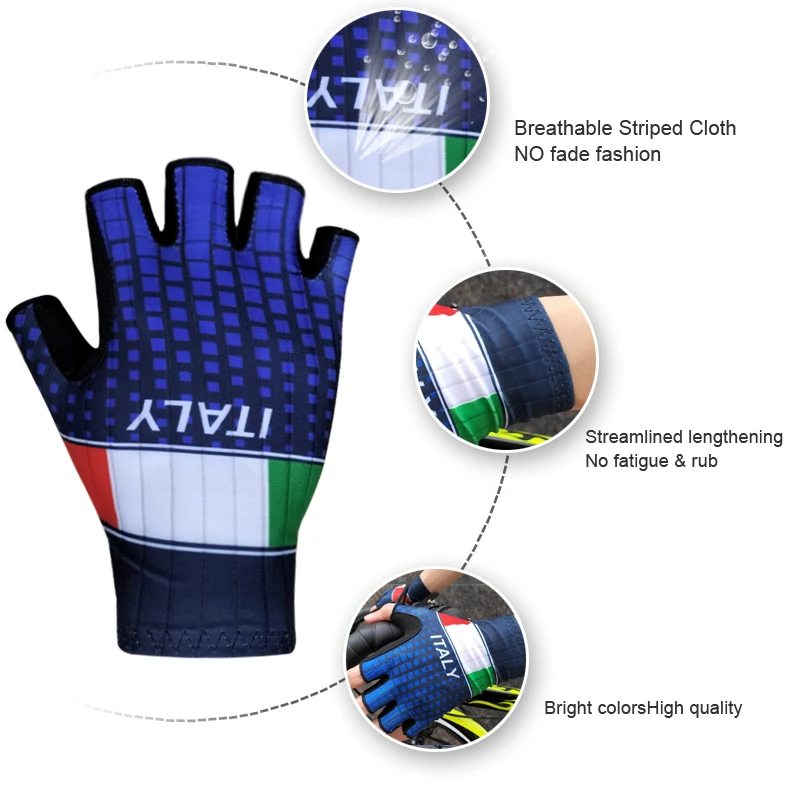 ITALY Bicycle Cycling Gloves Half Finger Breathable Anti Slip Gel Pad MTB Road Bike Gloves Men Women Outdoor Sports Gloves