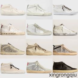 Designer Italie Brand Sneaker Mid Star Women Chaussures Leopard Print Pink-Gold Glitter Classic White Do Old Dirty Designer High Top Style Shoe