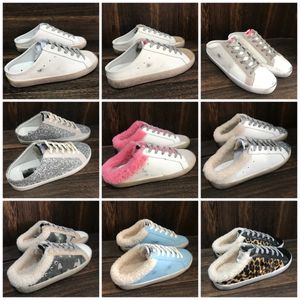 Italië merk gouden sneaker dames zomer slippers casual schoenen winter wol schoenen ontwerper klassieke witte do-oude vuile spuer-ster-star sabot slipper dia's