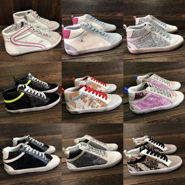 Italie marque Mid slide star High-top style Femmes Superstar Sneakers chaussures de sport de luxe Baskets Sequin Classic White Do-old Dirty Men chaussure