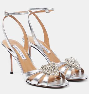 Italie Brand Women Sandals Chaussures !!Les pompes de marque luxueuses m'aiment Crystal-Heart Embellifhed PVC High Heels Wedding, Party, Robe, Evening