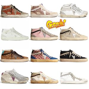 Italiaanse merken Schoenen Nieuwe release Mid Slide Star High-top Sneakers Dames Schoenen mode roze-goud glitter Klassiek Luipaard Wit Do-old Dirty Designer Schoen