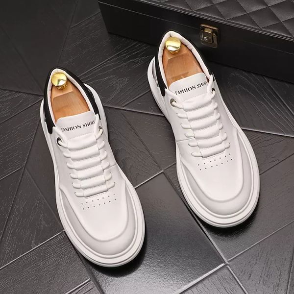 Italia Clásico Vestido De Novia De Negocios Zapatos De Fiesta Moda Blanco Con Cordones Vulcanizar Zapatillas Casuales Transpirables Punta Redonda Fondo Grueso Mocasines Para Caminar De Ocio