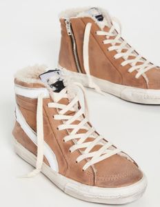 Italië Deluxe ontwerper Golden Mid Star Ball Sneakers Dames Mens Boots Classic White Do Old enkel Korte Snow Booties Girls Girls Outdoor Winter High Top Fluffy Shoes