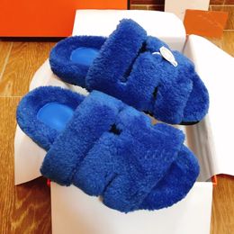 Italie Design Sandales De Luxe Chaussures Femmes Hommes Shearling Fluffy Furry Hiver Chaud Diapositives Plat En Daim Fourrure Fluffy Furry Classique Tongs