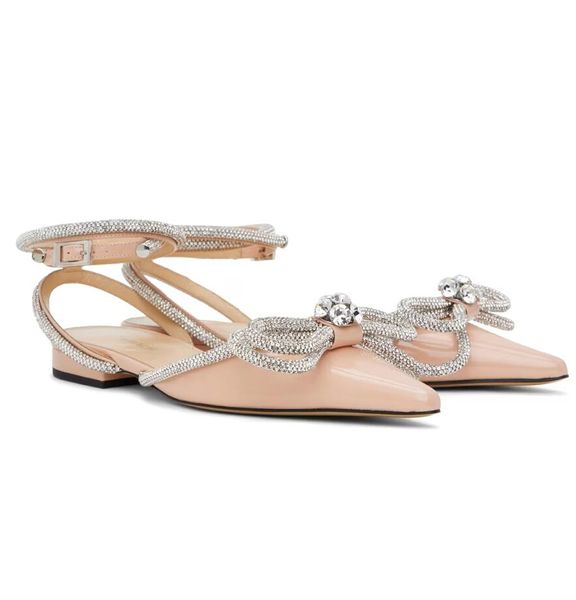 Italie Design Double Bow Ballerines Appartements Femmes Sandales Chaussures Enveloppantes Boucle À Ardillon Bride À La Cheville Bout Pointu Dame Confort Marche EU35-43