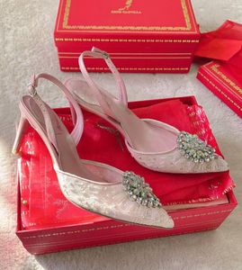 Italië ontwerp renecaovilla aretha sandalen schoenen slingbacks nylon juweel kristallen geborduurde kristallen kralen pumps feest trouwjurk dame wandelen eu35-43
