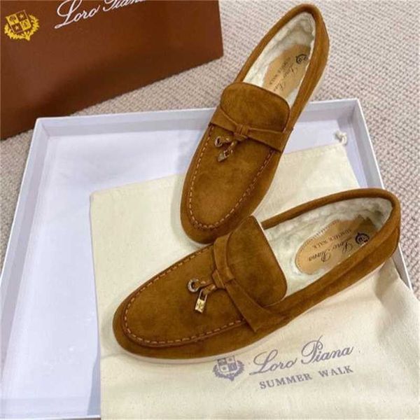 Zapatos Loropiana de diseñador italiano Yangjing versión alta 2023 nueva Pina cómodos zapatos casuales Lefu zapatos de frijol caqui cuello blanco YWEC