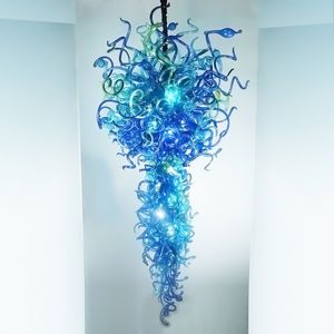 Italië ontwerper hanglamp kunst kroonluchter blauwe lange ketting handgemaakte geblazen glas kroonluchters verlichting voor woonkamer