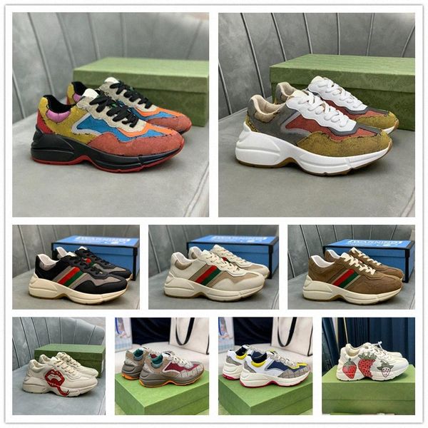 Italia Diseñadores Zapatos casuales Bota de lujo Multicolor Rhyton Mujeres Hombres Zapatillas de deporte Zapatillas Vintage Chaussures Señoras Diseñador de zapatos Zapatillas con caja