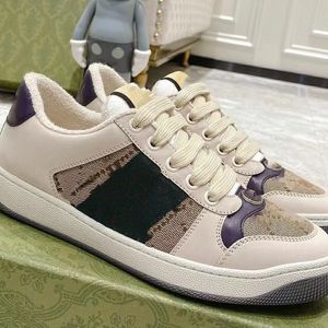 Italië Vuile leren schoen groen rood gestreept Luxe ontwerpers Canvas Ace Casual schoenen Klassieke boter Distressed Screener Sneakers 18