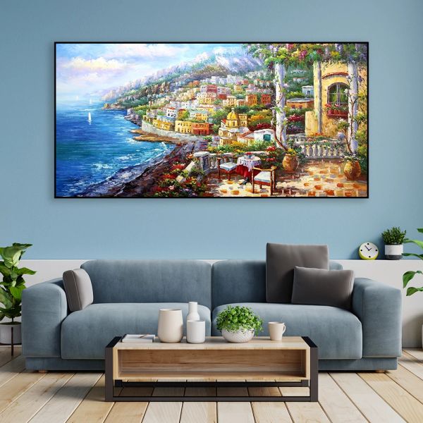 Italia European Landscape Abstract Painting Imprings Varenna Como lago Lago Póster de lienzo grande Arte de pared de la pared decoración de la sala del hogar