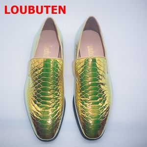 Italie or motif peau de serpent en cuir décontracté hommes chaussures de luxe à la main mocassins sans lacet chaussures habillées chaussures de mariage de fête formelle