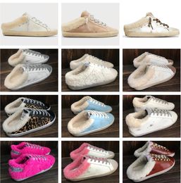 Italië Gouden Sneaker Dames Spuer-star Sabot Casual Schoenen Designer Slippers Pailletten Klassiek Wit Do-Oude Vuile SuperStar pluche winterbontschoenen