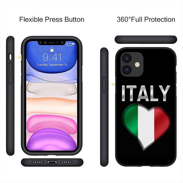 Italie Italia National Flag Soft Basing pour iPhone 15 14 13 12 Mini 11 Pro XR XS MAX 7 8 Plus + 15+ 14+ 15Plus Couverture de téléphone