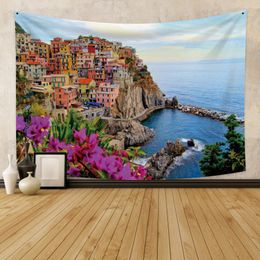 Italie Paysage Tapestry Cliffside Village Cinque Terre Seaside Claining Mur suspendu pour la chambre Dorme de salon