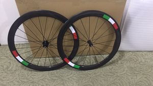 Italië logo's volledige fiets carbon wielen 50mm fietswielset 700Cx25mm v remmen fietswiel clincher aangepast logo en kleur met naven gemaakt in China