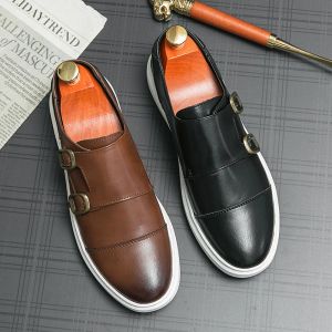 Italië mannen Dubbele gesp casual schoenen herfst lederen loafers kantoorschoenen voor mannen rijden zakelijke comfortabele slip on schoenen mannen
