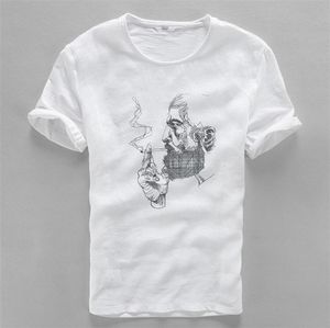 Italia Nuevas estampados personalizados Linen Men Summer White Men T Shirt Manga corta Men Camiseta Tshirt Oweck