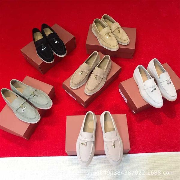Zapatos de diseñador originales de Italia Rolopiana Solo fabrica productos de Dongguan para salir de la comodidad. años primavera verano suela plana zapatos individuales cachemir pequeño cuero LP Lefu