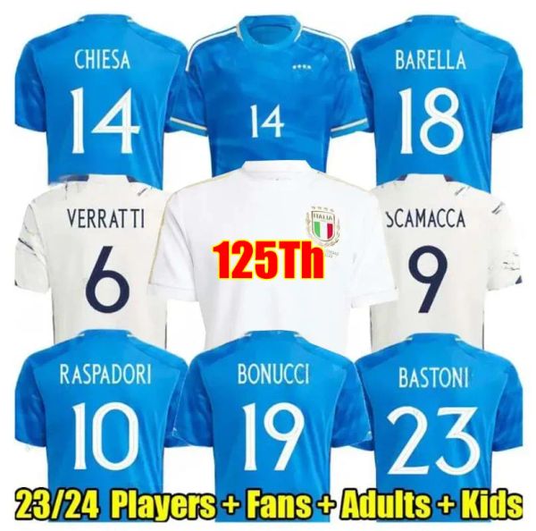 Italia camisetas de fútbol 2023 camiseta italiana SCAMACCA IMMOBILE CHIESA camisetas de fútbol RASPADORI JORGINHO BARELLA BASTONI VERRATTI Maglia italiana equipo nacional 125