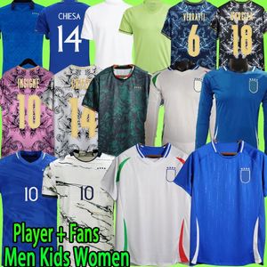 Maillots de football Italie Hommes Enfants Kits Maillot de football Fan Player TOTTI CHIESA BARELLA BUFFON DE ROSSI R.BAGGIO Italia Jerseys 23/24 uniforme rétro maglie da calcio long