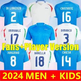 Italië Voetbalshirts Spelerversie Maglie Da Calcio Lange Mouw PELLEGRINI CHIESA BARELLA Italia 24 25 Voetbalshirts T Dames Heren Set Kindertenue Trainingsuniform